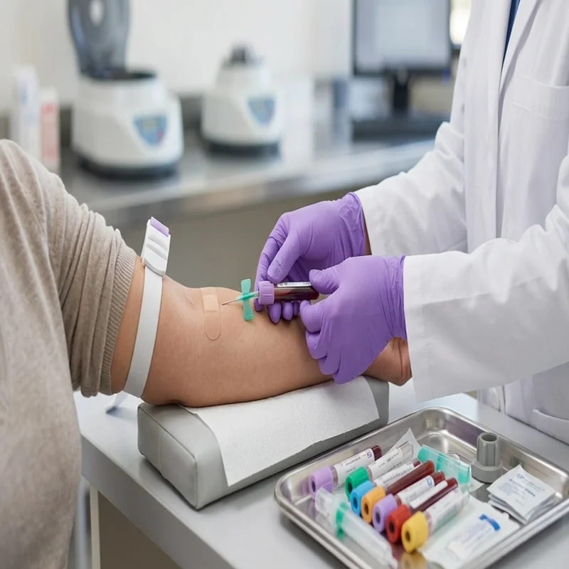 toma de muestra de sangre para examenes medicos de laboratorio.